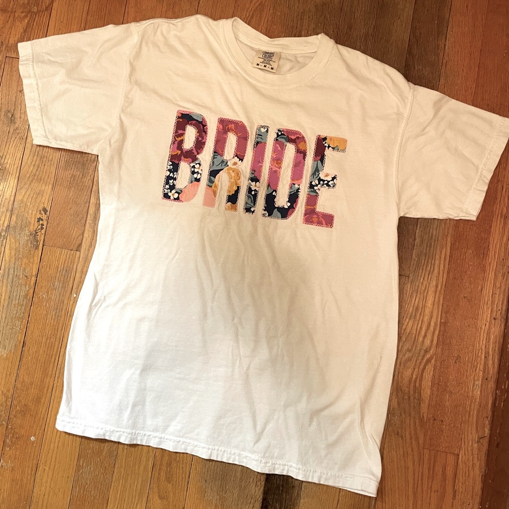 Bride tshirt White with Floral Letters size M